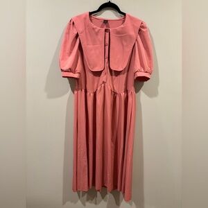 SHEIN Pink Pleated Midi Dress with Puff Sleeves and Sailor Collar